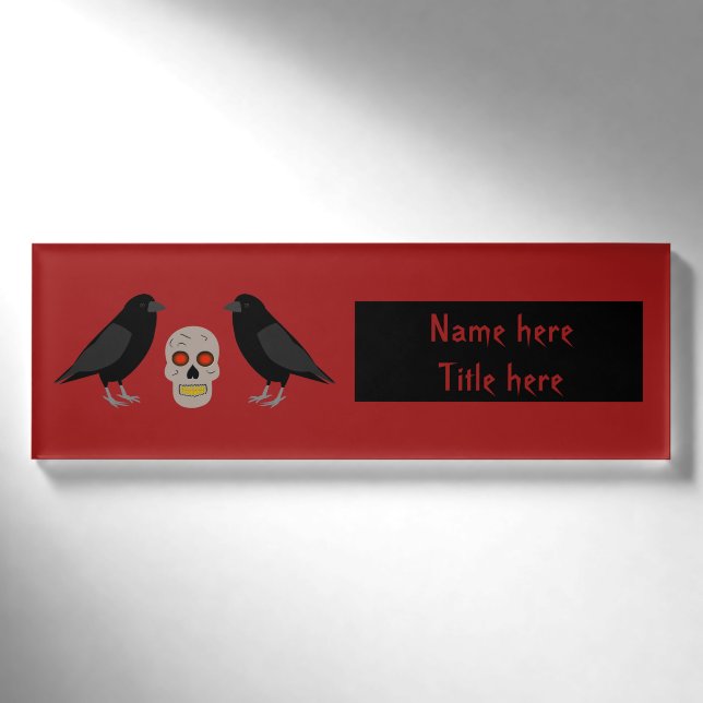 Badge D'identification Crâne gothique et ravens du gardien Halloween (Devant)
