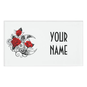 Badge D'identification Croissant mécanique avec roses rouges