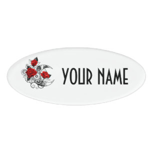 Badge D'identification Croissant mécanique avec roses rouges