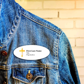 Badge D'identification Croix d'or chrétienne, acrylique de 3" x 2", magné