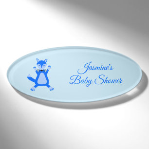 Badge D'identification Cute Blue Baby Boy Fox Baby shower personnalisé