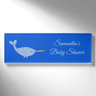 Badge D'identification Cute Blue Baby Boy Narwhal Baby shower personnalis