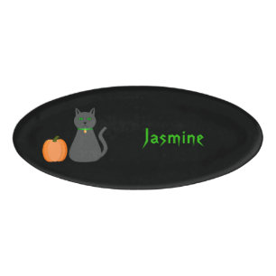 Badge D'identification Cute Halloween Chat et Citrouille Personnalisé
