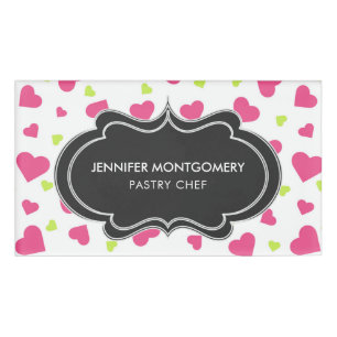 Badge D'identification Cute rose et vert Tumbling Hearts Motif