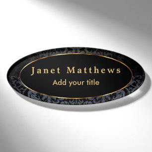 Badge D'identification Damas noir et gris avec finition Gold Trim