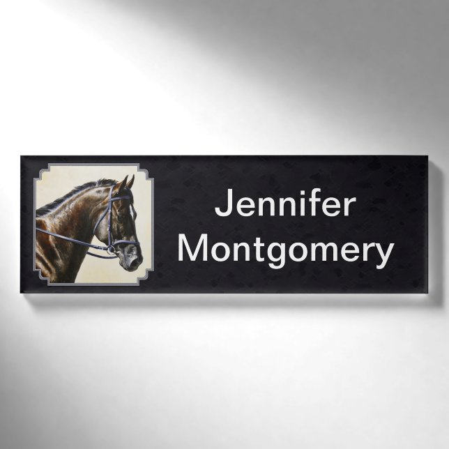 Badge D'identification Dark Bay Dressage Horse Blue Black (Devant)