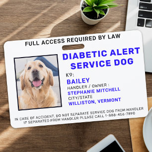 Badge d'identification de chien de service d'alert