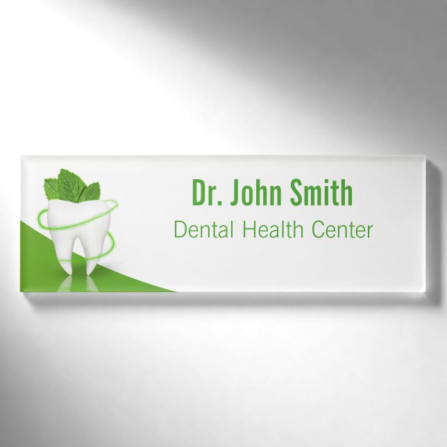 Badge D'identification Dental Médicale Mint Leaf Tooth - Nom Balise (Devant)