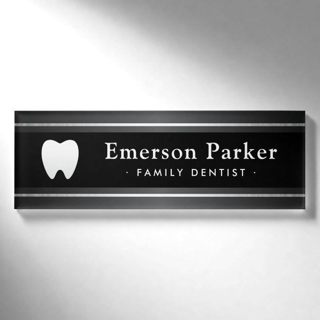 Badge D'identification Dentiste dentaire blanche dent noire grise (Devant)