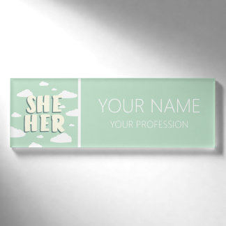 Badge D'identification Des nuages verts Elle Ses Pronononounes