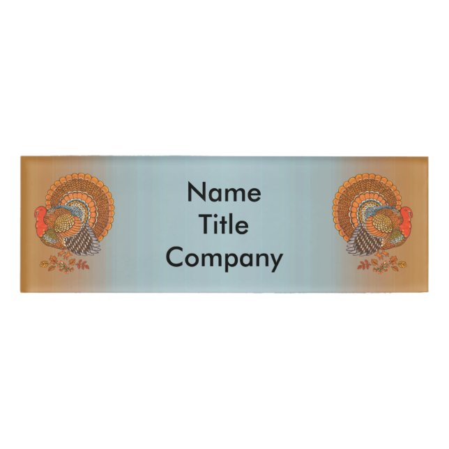 Badge D'identification Deux dindes majestueuses Feuilles Blue Orange (Devant)