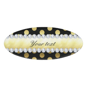 Badge D'identification Diamants noirs de pois de feuille d'or