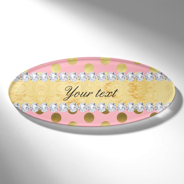 Badge D'identification Diamants roses de pois de feuille d'or (Devant)