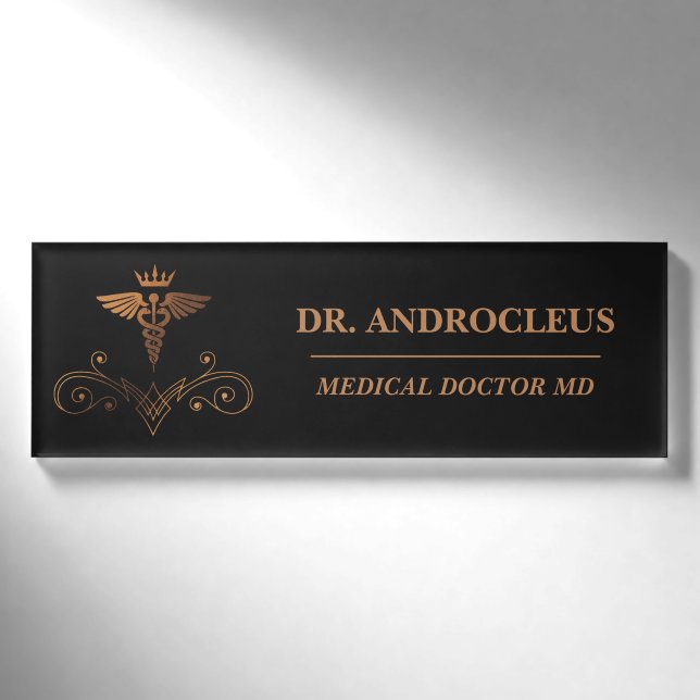 Badge D'identification Docteur Médicale Black Gold Caduceus (Devant)