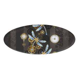 Badge D'identification Dragonflies de Steampunk sur arrière - plan rayé