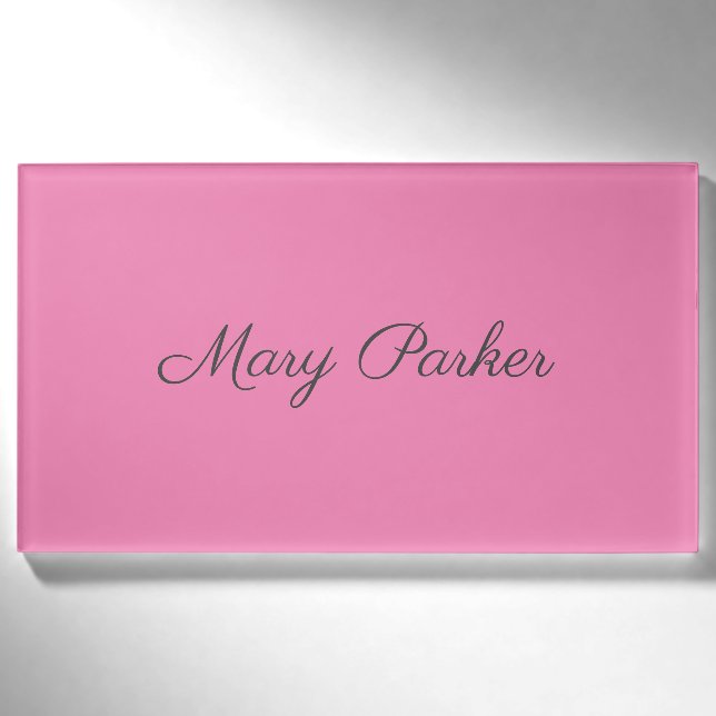 Badge D'identification Écriture manuscrite Nom professionnel simple rose (Devant)