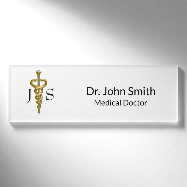 Badge D'identification Elégant Argent Médicale Classy Noble Asclepius (Devant)