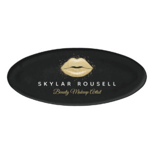 Badge D'identification Élégant Black Gold Beauty Lips Luxe Logo