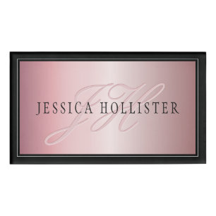 Badge D'identification Elégant Blush Faux Rose Gold Nom et initiales