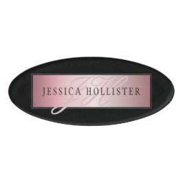 Badge D'identification Elégant Blush Faux Rose Gold | Nom et initiales