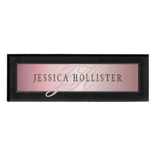 Badge D'identification Elégant Blush Faux Rose Gold Nom et initiales