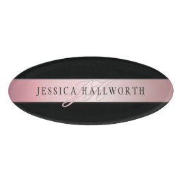 Badge D'identification Elégant Blush Faux Rose Gold | Nom et initiales v2