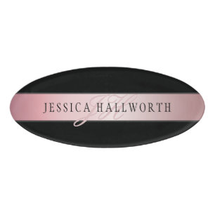 Badge D'identification Elégant Blush Faux Rose Gold Nom et initiales v2