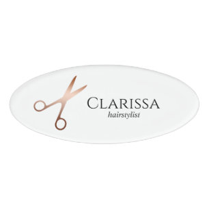 Badge D'identification Elégant ciseaux d'or rose moderne coiffeur