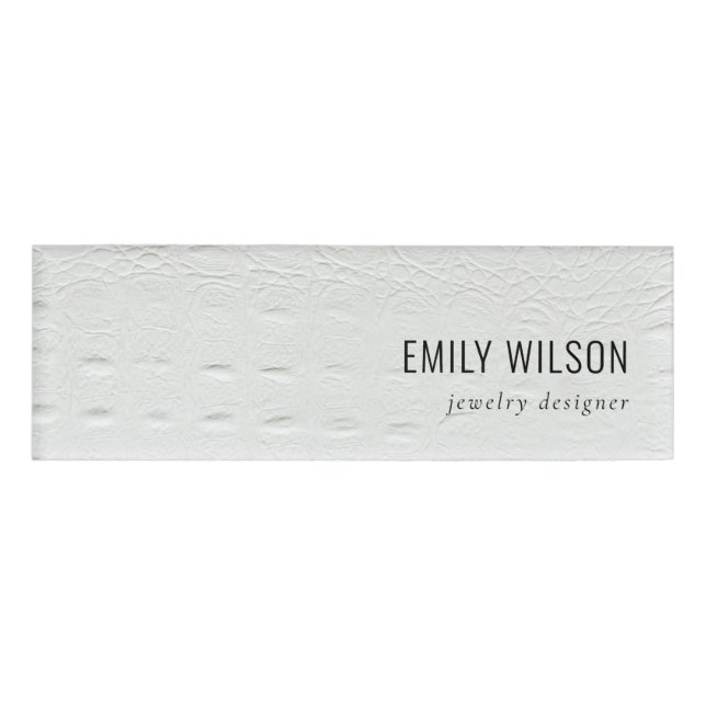 Badge D'identification Elégant Classy Simple Ivory Blanc Cuir Texture (Devant)