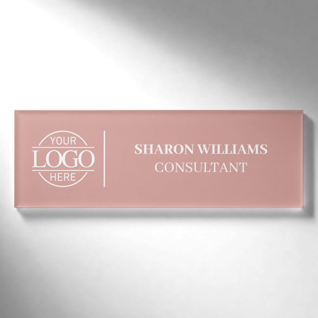 Badge D'identification Elegant Dusty Rose Custom Logo Employee Staff (Devant)