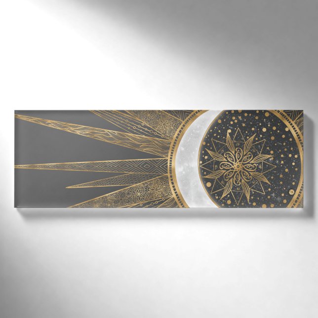 Badge D'identification Elegant Gold Doodles Sun Moon Mandala Design (Devant)