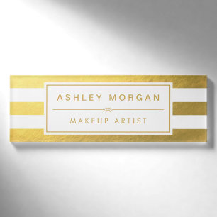 Badge D'identification Élégant Gold White Stripes Nom personnalisé Titre