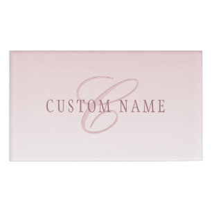 Badge D'identification Élégant lettrage et monogramme   Rose Ombre