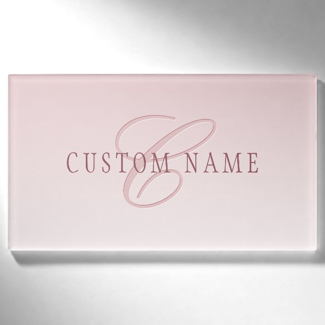 Badge D'identification Élégant lettrage et monogramme | Rose Ombre (Devant)