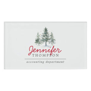 Badge D'identification Élégant Noël Arbres Bois Fête de Noël
