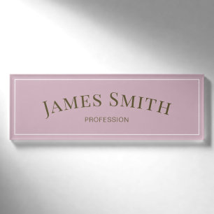 Badge D'identification Elégant Rose Quartz & Gold Minimaliste Professionn