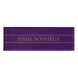 Badge D'identification Élégant texte personnalisable Gold & Deep Purple