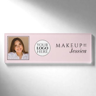 Badge D'identification Elegant Typography Blush Pink Photo Makeup