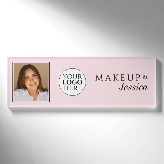 Badge D'identification Elegant Typography Blush Pink Photo Makeup (Devant)