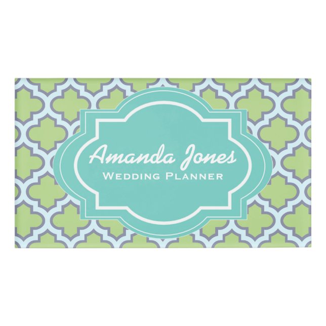 Badge D'identification Élégant Wedding planner de Quatrefoil vert Turquoi (Devant)