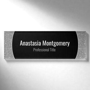 Badge D'identification Élégante Parties scintillant Argent Étincelle Text