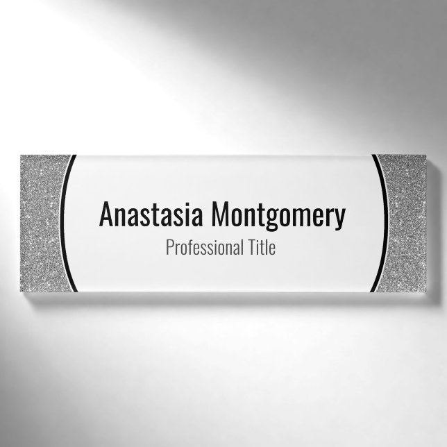 Badge D'identification Élégante Parties scintillant Argent Étincelle Text (Devant)