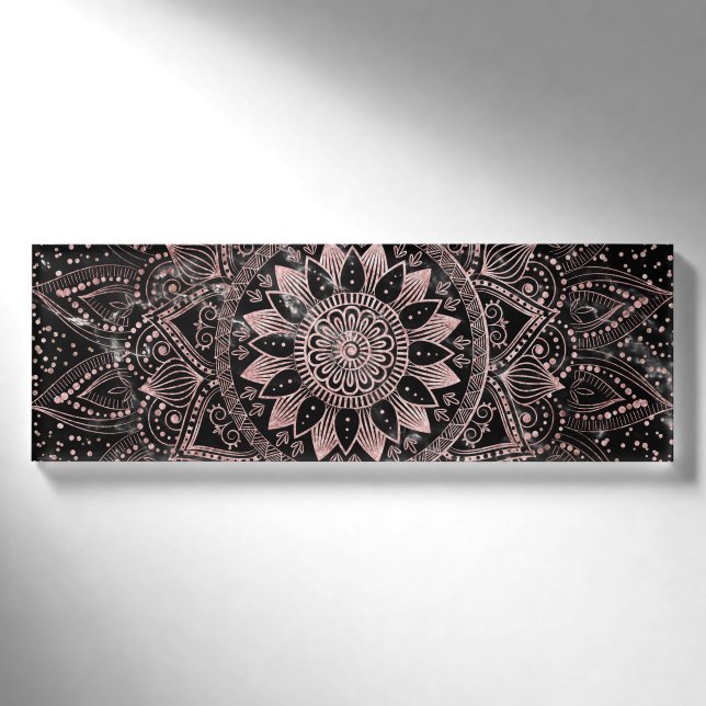 Badge D'identification Elégants pointes Roses en or marbre Mandala (Devant)