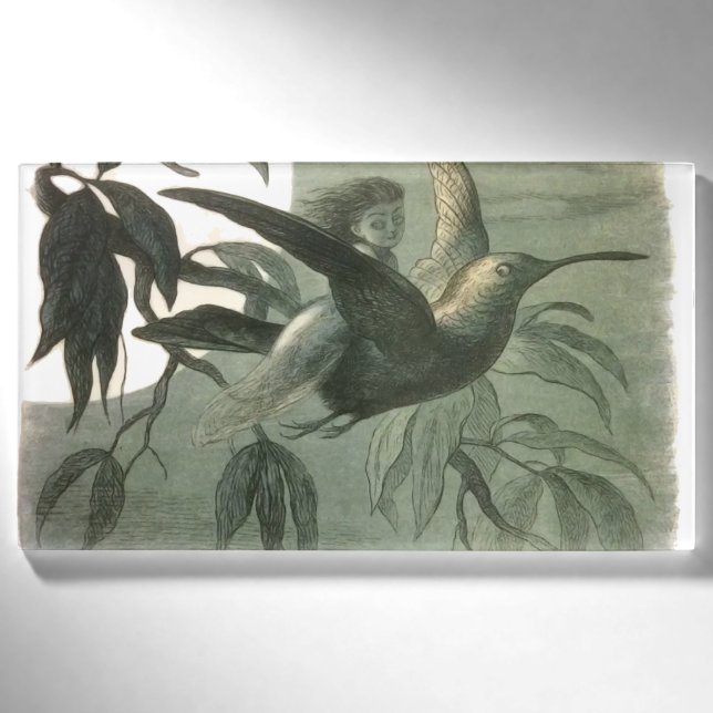 Badge D'identification Elf Fairies Elves Lune Scène nocturne Oiseau Volan (Devant)