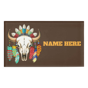 Badge D'identification Emblème amérindien de crâne de bison
