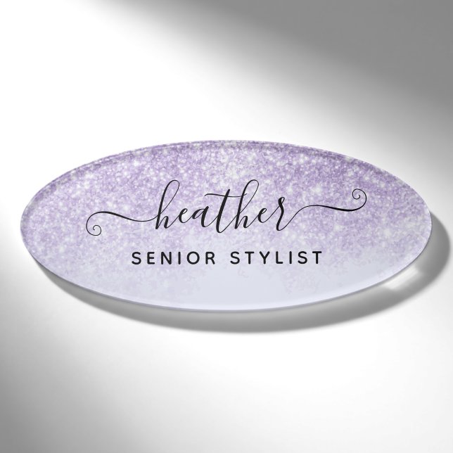 Badge D'identification Employé du Salon de Parties scintillant violet (Devant)