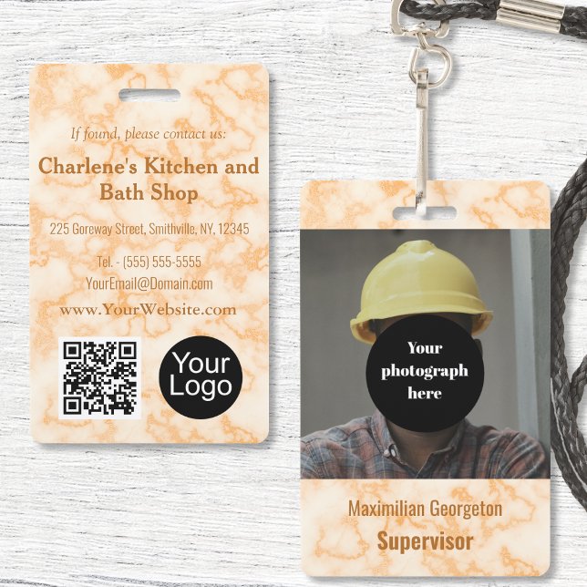 Badge d'identification en marbre Faux Orange (Faux Orange Marble ID Badge by Office Accessories Shop)