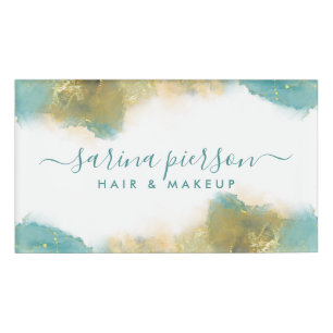 Badge D'identification Encre aquarelle liquide d'art moderne sarcelle et 