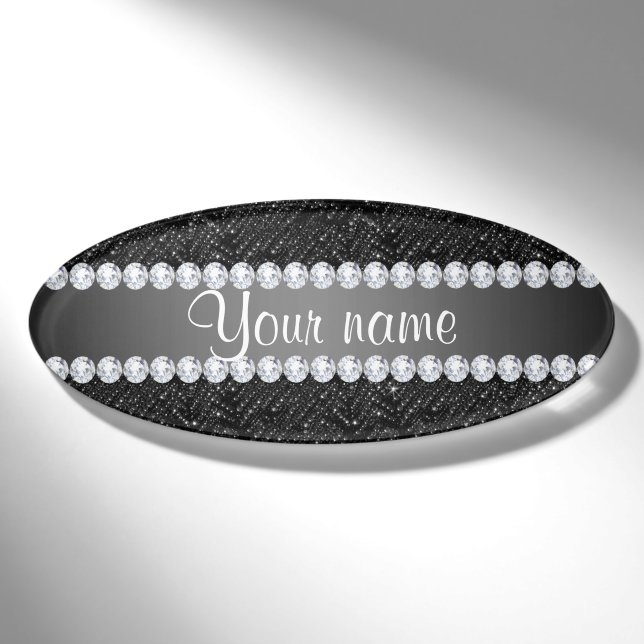 Badge D'identification Étincelles et diamants noirs de paillettes de Faux (Devant)