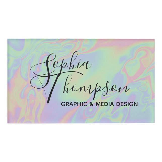 Badge D'identification Étiquette Holographique moderne Rainbow Pastel Nom (Devant)